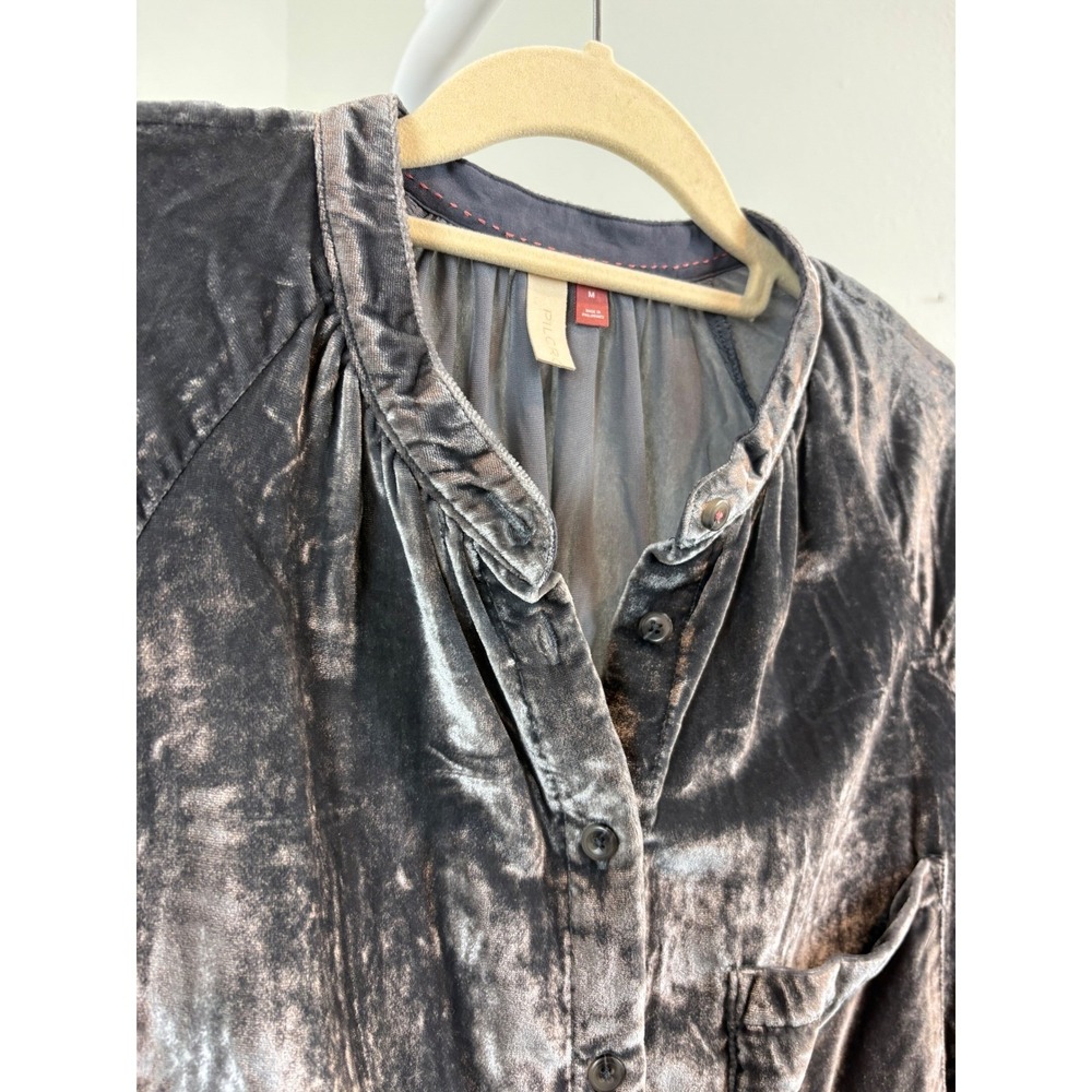 Pilcro Anthropologie Charcoal Grey Crushed Velvet Balloon Sleeve Medium - Picture 2 of 10